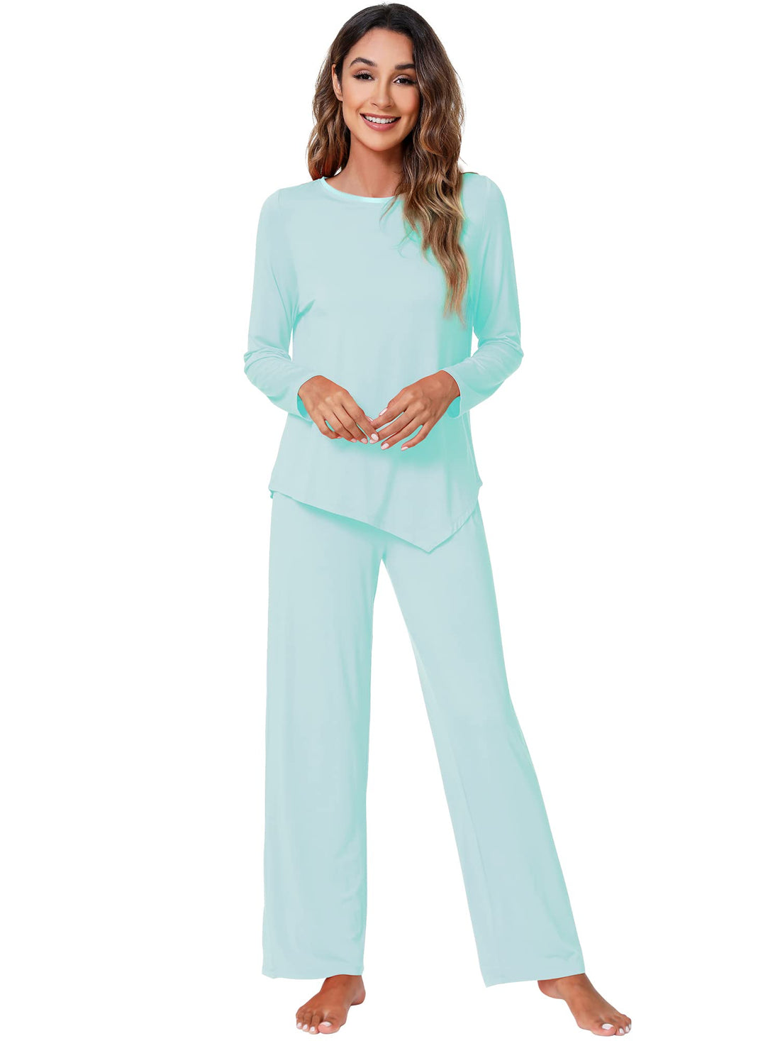WiWi Pajamas Set for Women Super Soft Long Sleeve Pj Cooling Sleepwear Lounge Sets Loungewear Viscose from Bamboo S-XXL