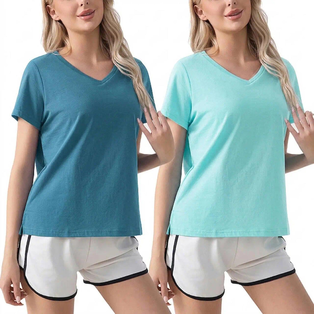 ENJOYNIGHT 2 Pack Womens Pajama Tops Cotton T-Shirt V-Neck Soft Sleep Pj Shirt Short Sleeves