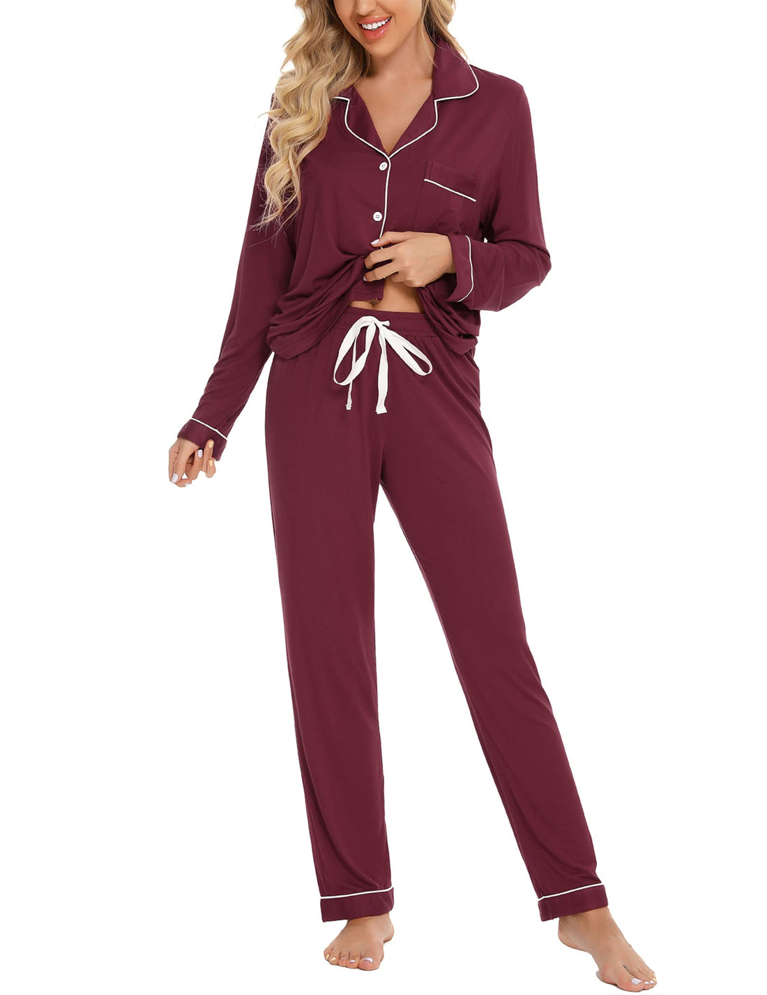 Samring Pajamas Women's Long Sleeve Sleepwear Button Down Pj Sets Soft Loungewear Pajama Set for Women S-XXL