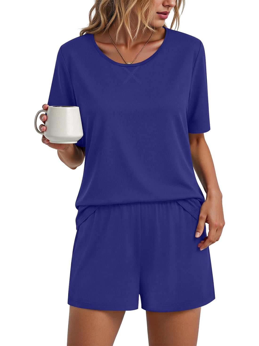 Findsweet Pajama Set for Women 2 Piece Lounge Set Soft Sleepwear Summer Casual Short Pjs Sets with Pockets M-3XL