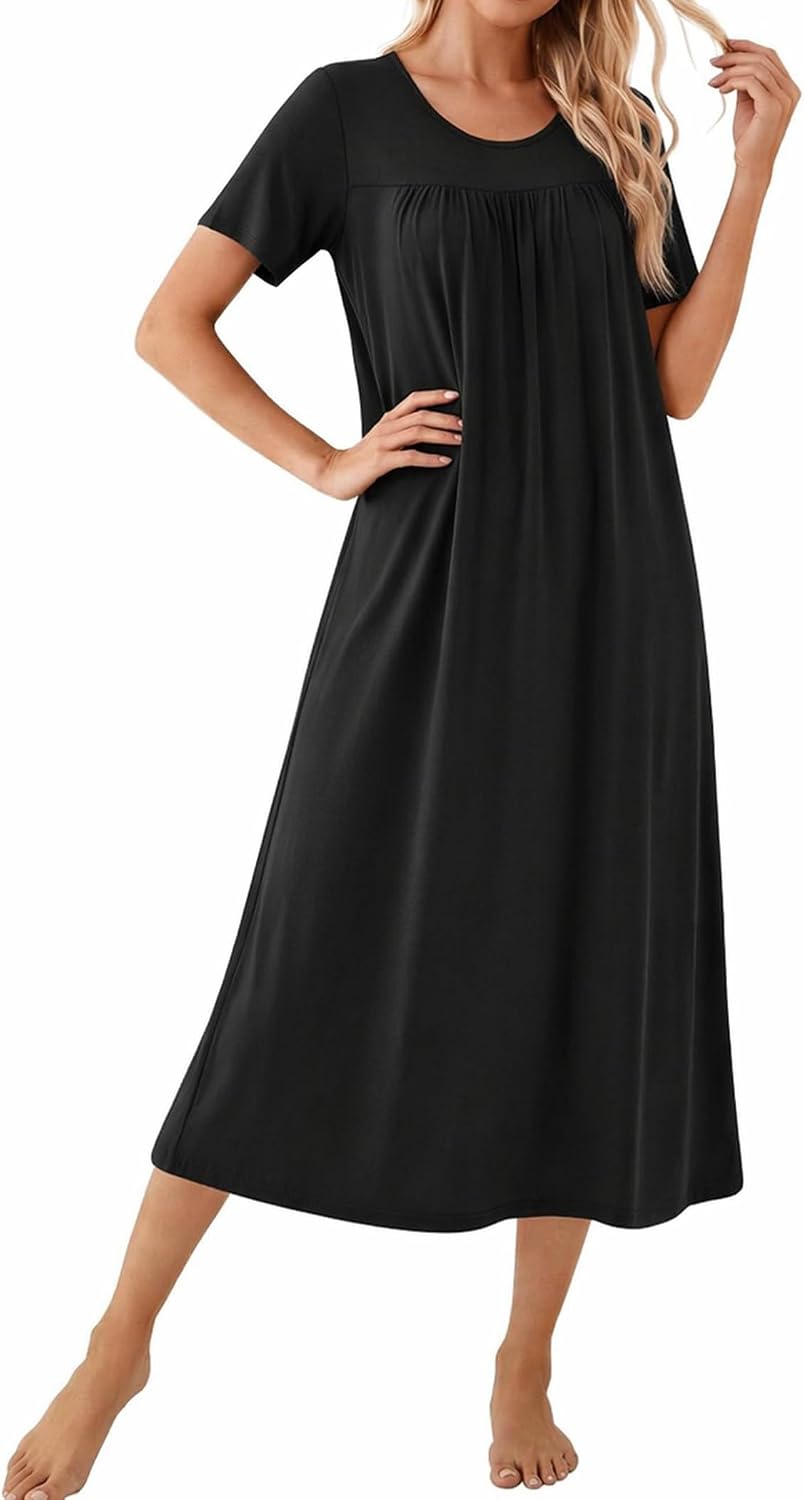 Ekouaer Long Nightgowns for Women Bamboo Viscose Short Sleeve Soft House Dress WEBE CLOTHING