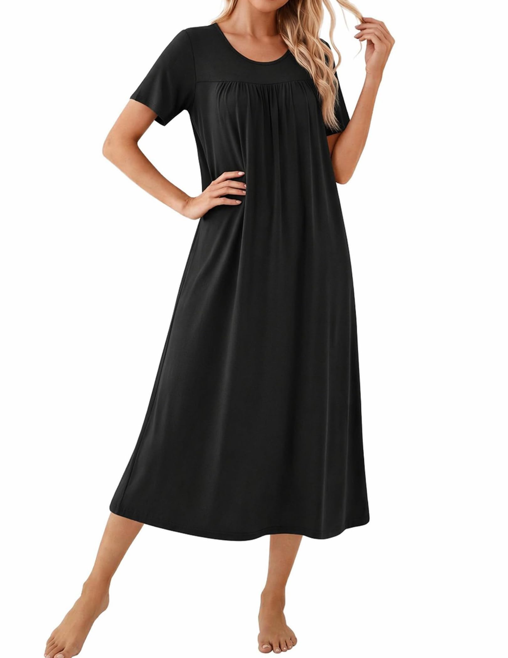 Ekouaer Long Nightgowns for Women Bamboo Viscose Short Sleeve Soft House Dress WEBE CLOTHING