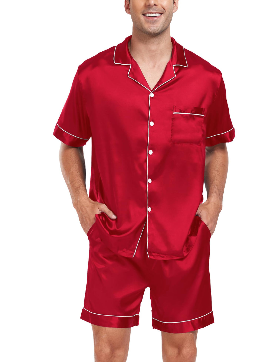 SWOMOG Couple Matching Pajamas Sets Women & Men Button Down Silk Pjs Men Short Sleeve Soft Lounge Sets 2 Pcs Loungewear
