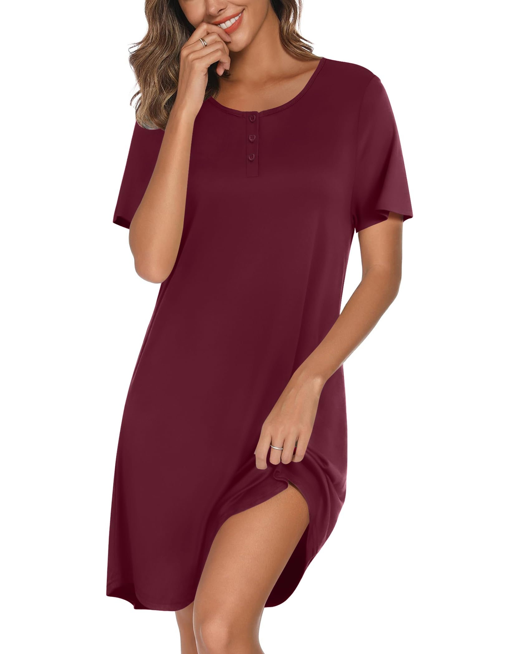 Ekouaer Nightgowns for Women Bamboo Viscose Short Sleeve Soft Sleep Shirt WEBE CLOTHING
