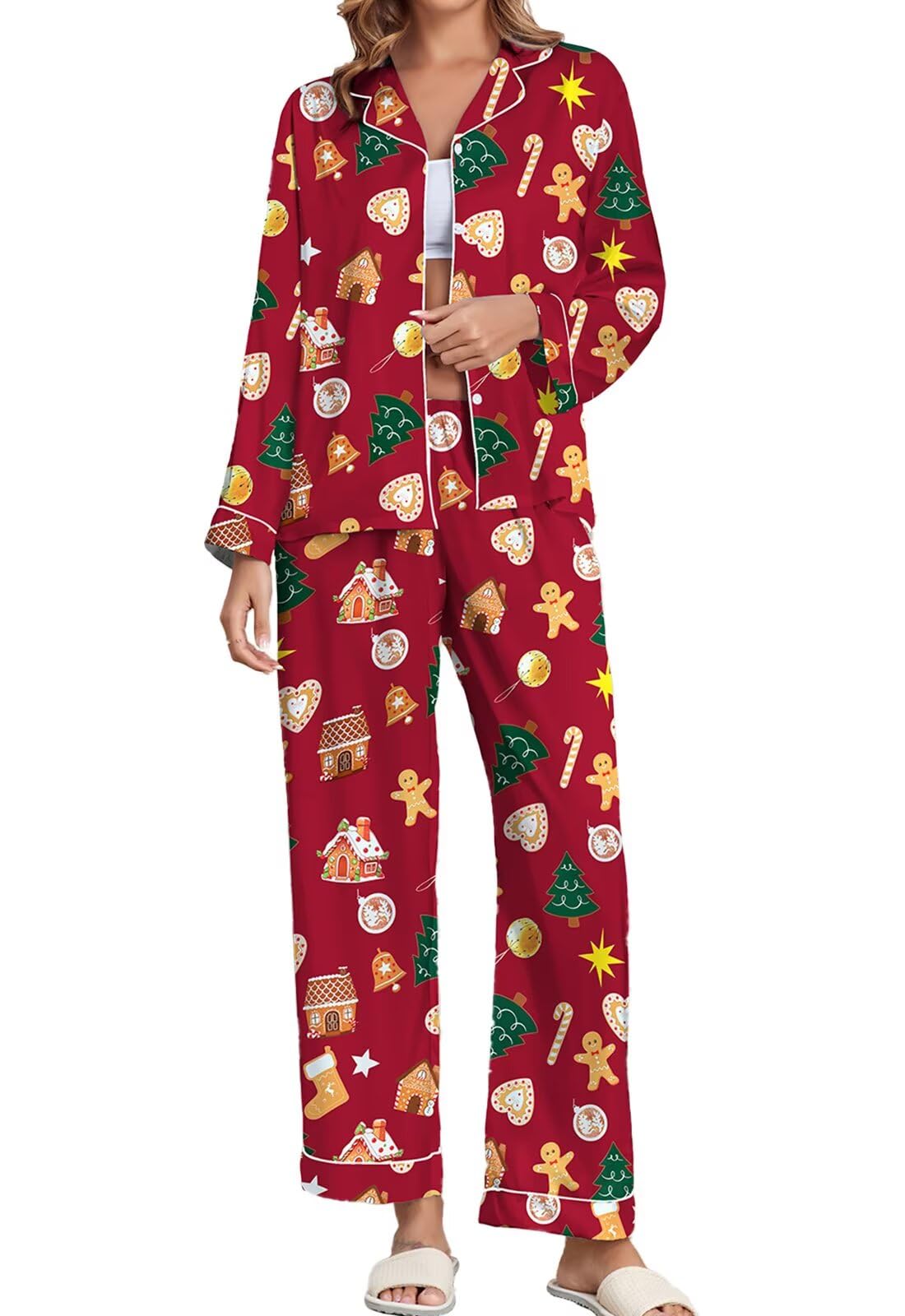 Brosloth Women's Silk Satin Pajamas Long Sleeve Button Up Loungewear Set | Button Down Animal Print Pajamas, Ladies Fancy Pajama sets, Two Piece Lounge Set, Notch Collar Lightweight Sleepwear, Gift WEBE CLOTHING