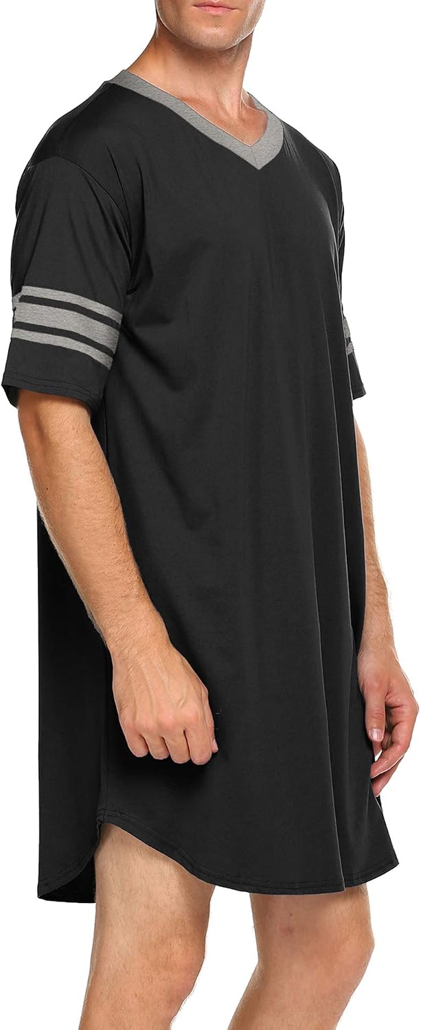 Ekouaer Men's Nightshirt Comfy Nightwear Big&Tall V Neck Short Sleeve Soft Loose Pajama Sleep Shirt WEBE CLOTHING