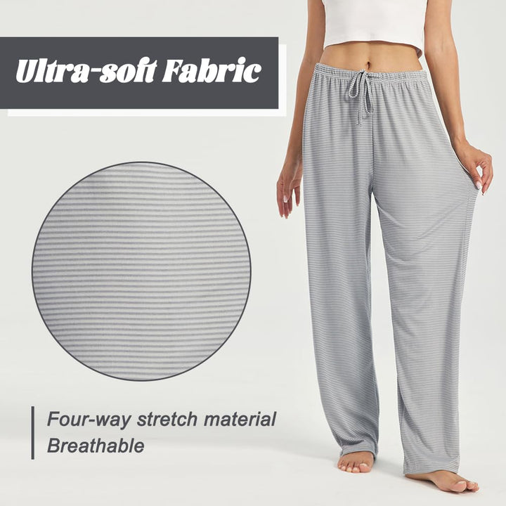 3-Pack Women’s Pajama Pants - Elastic Waist Drawstring Wide Leg Sleepwear Bottoms