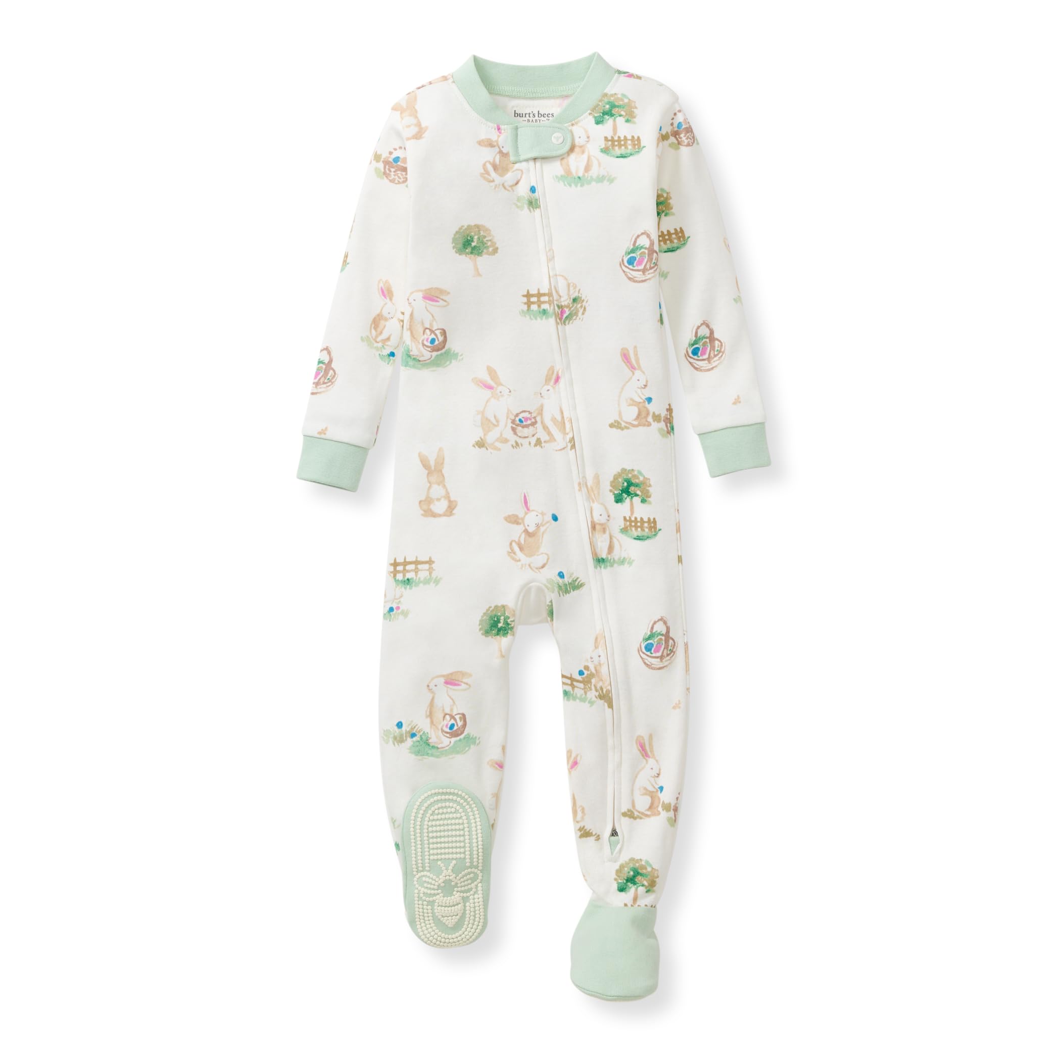 Burt's Bees Baby Organic Cotton Footed Pajamas for Boys, Zipper PJ Sleeper, Snug Fit Sleepwear with Non-Slip Bee Grips