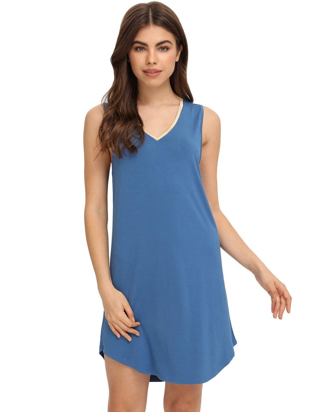 LazyCozy Bamboo Viscose Nightgowns for Women, Soft Sleeveless Night Shirts | V-Neck Tank Sleep Shirt, Short Night Dress Pajamas, Cooling, Moisture-Wicking Sleepwear for Hot Sleepers, Night Sweats WEBE CLOTHING