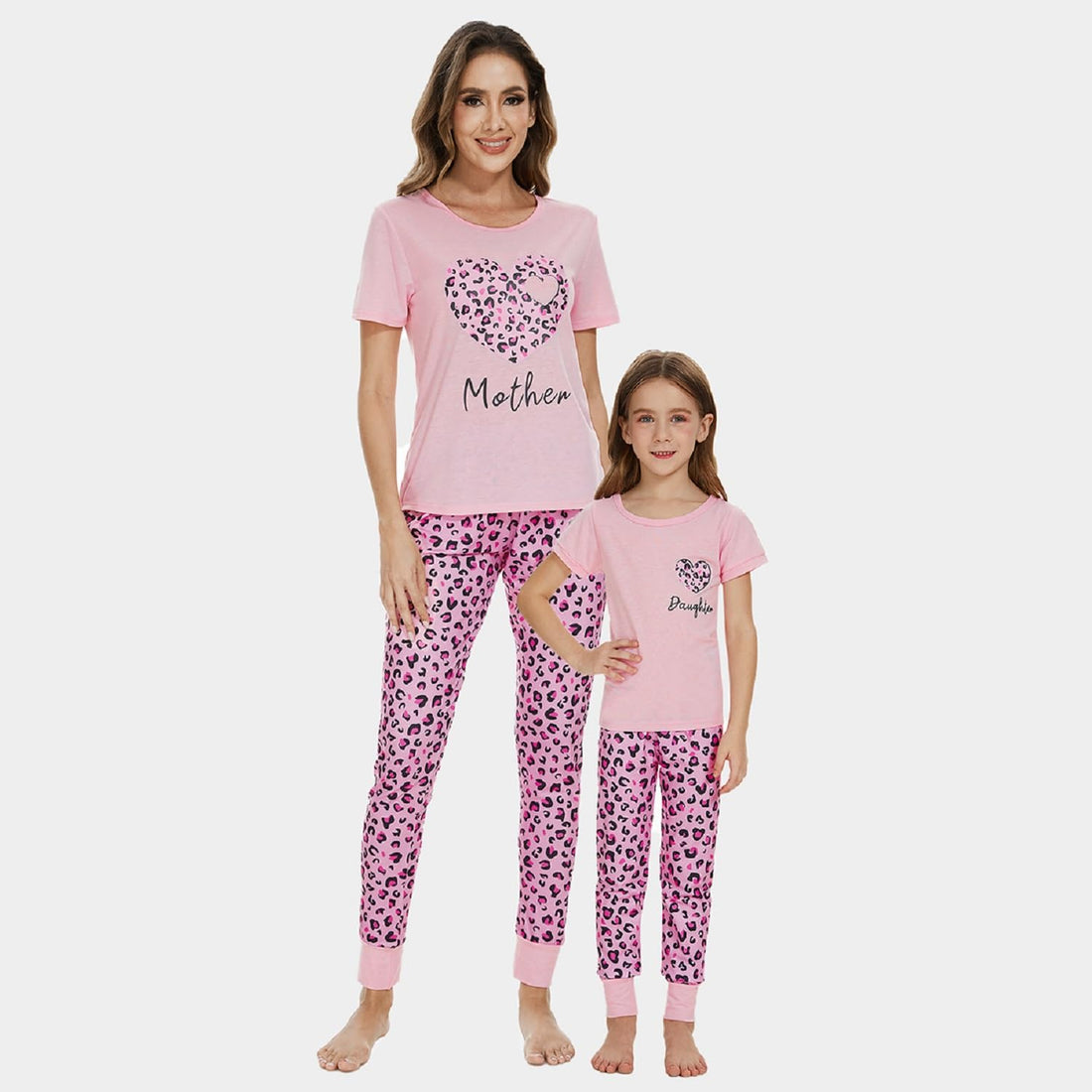 MyFav Mommy and Me Pajamas Heart Print Sleepwear Family Matching Short Sleeve Nightwear