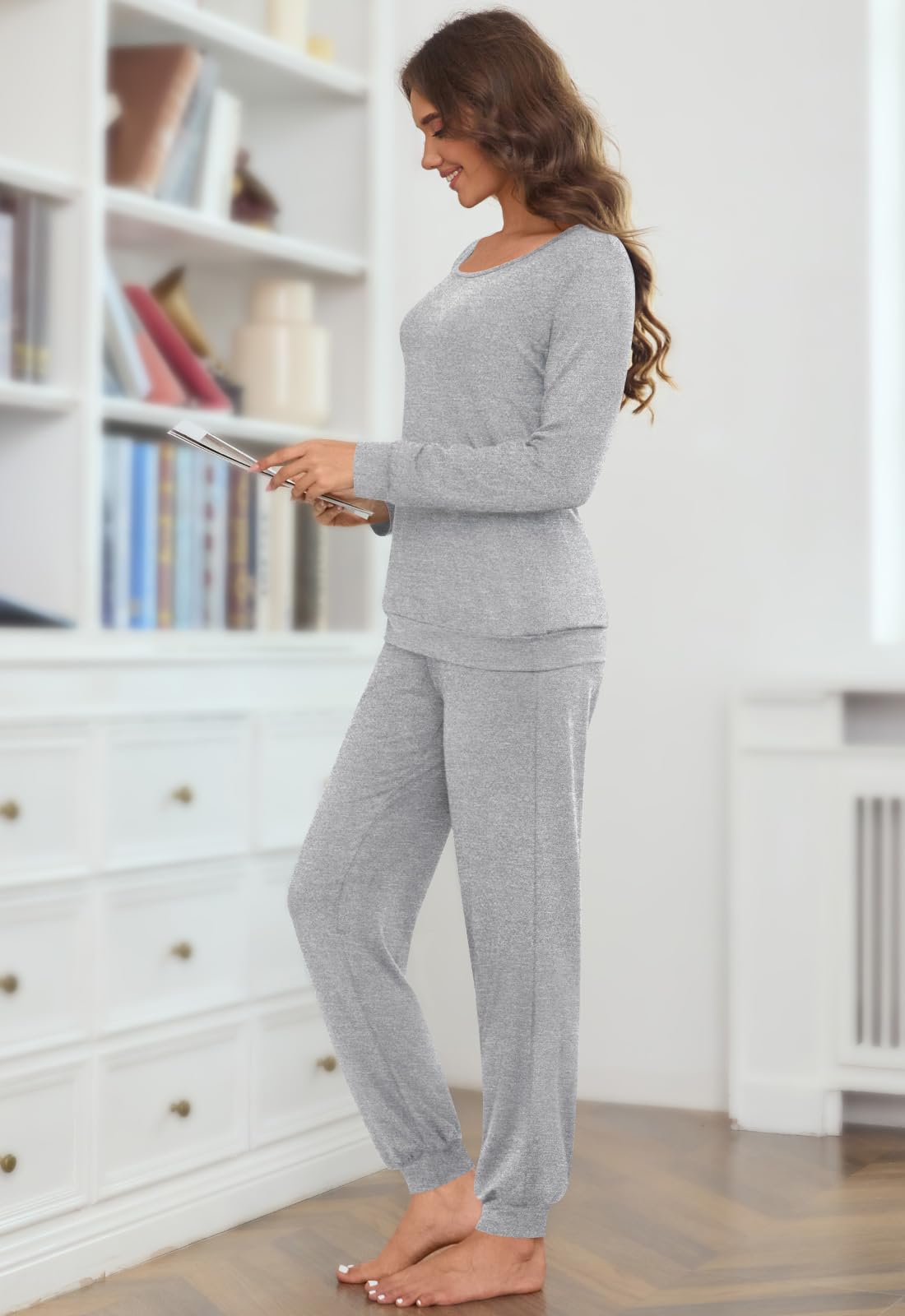 HOTGIFT Womens Pajamas Sets, 2 Piece Lounge Pjs Set Long Sleeve Long Pant Ladies Sleepwear with Pockets Soft