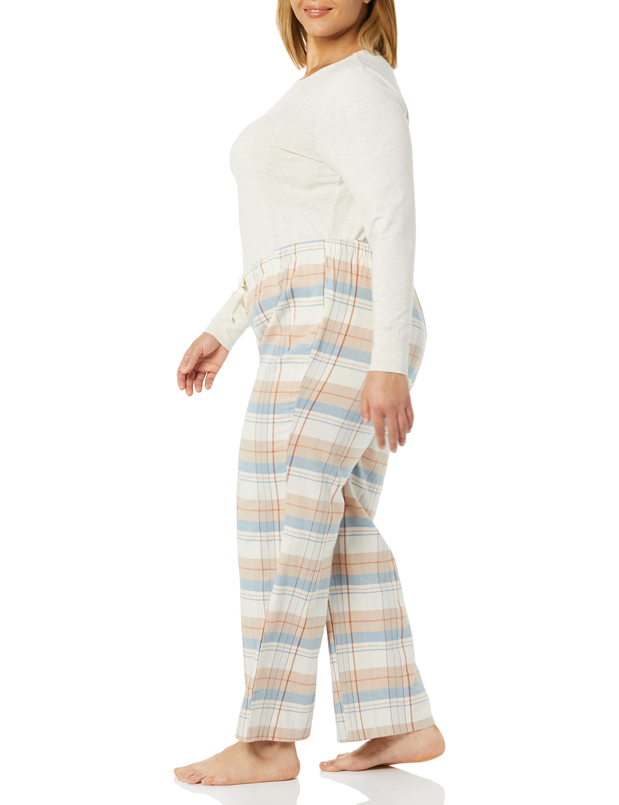 Amazon Essentials Women's Lightweight Flannel Pajama Pant and Long-Sleeve T-Shirt Sleep Set