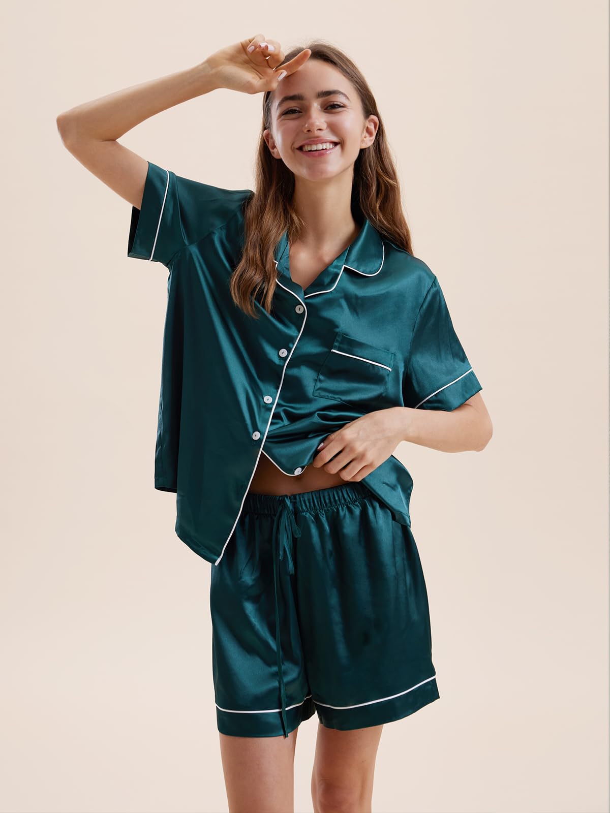 Satin Pajamas for Women Set,Silky Short Sleeve Ladies Pajama,Woman's 2 Piece Sleepwear,Bridal Wedding Pjs