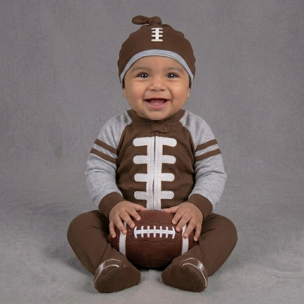 Baby Footie Bodysuit Headband or Hat 2 Piece Set – Christmas Thanksgiving Zip-Up Outfit,Holiday Pajamas for Infants