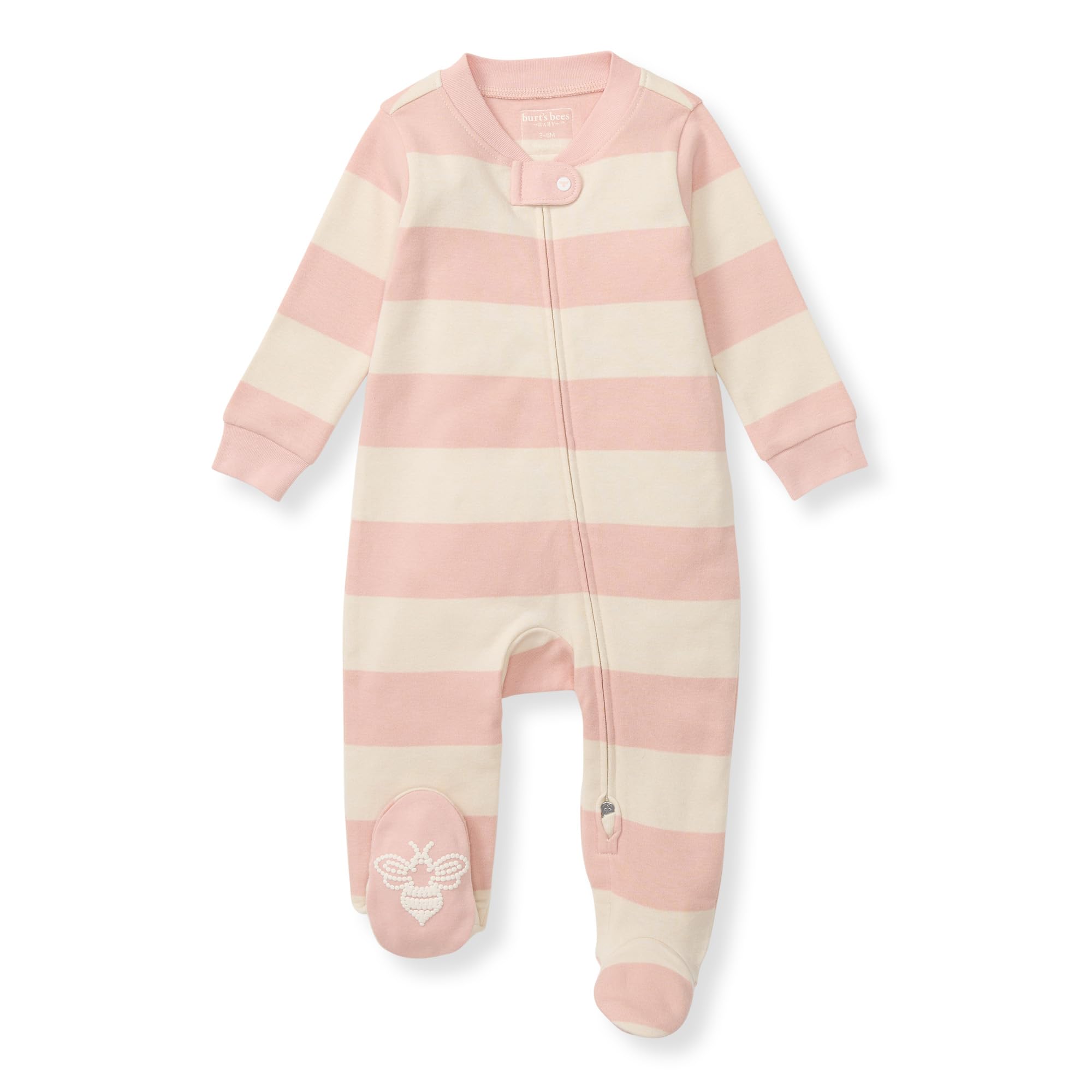 Burt's Bees Baby Organic Cotton Sleep and Play Footed Pajamas for Girls, Zipper PJ Newborn Sleeper with Non-Slip Bee Grips