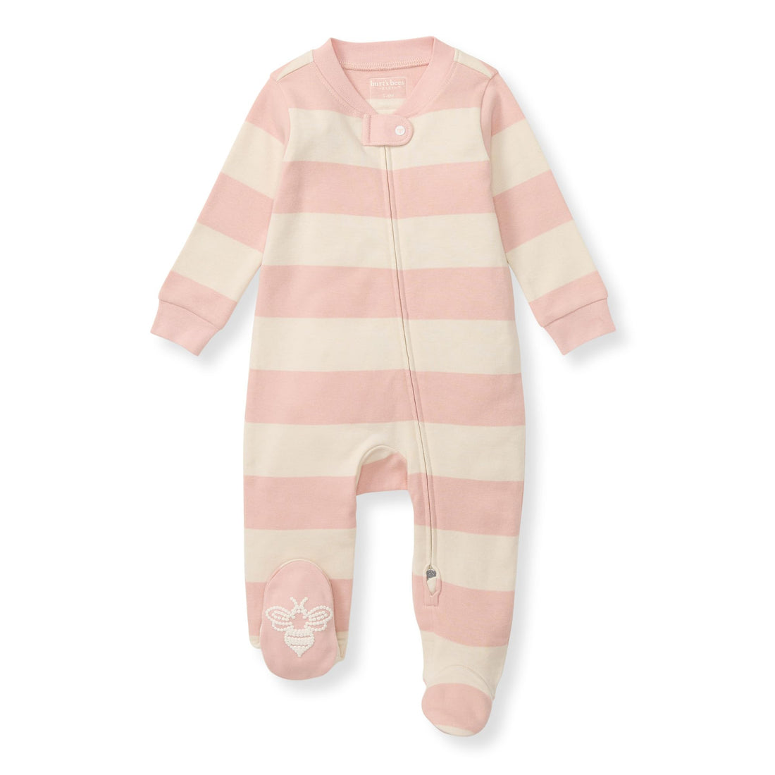 Burt's Bees Baby Organic Cotton Sleep and Play Footed Pajamas for Girls, Zipper PJ Newborn Sleeper with Non-Slip Bee Grips