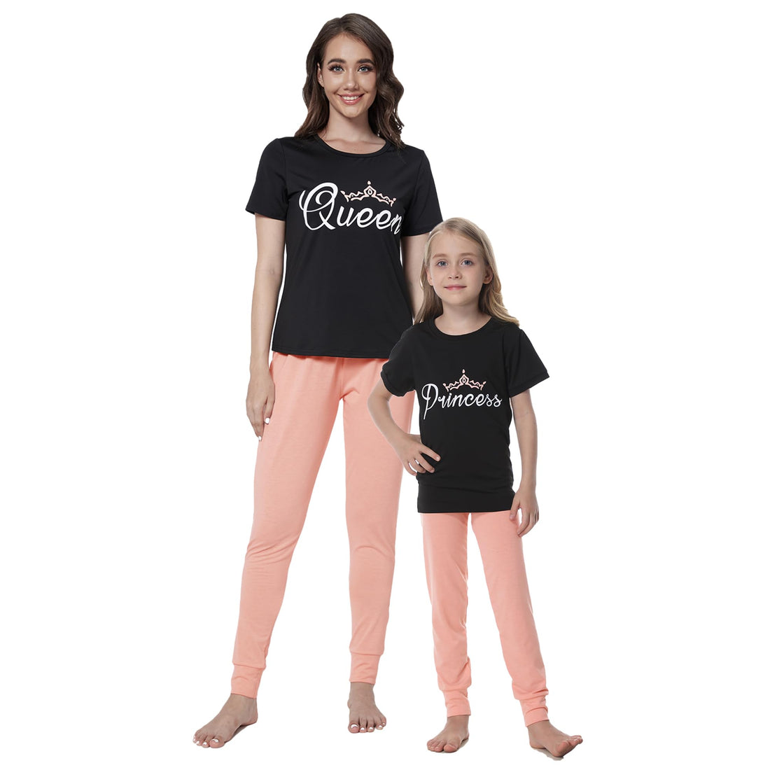 MyFav Mommy and Me Pajamas Heart Print Sleepwear Family Matching Short Sleeve Nightwear