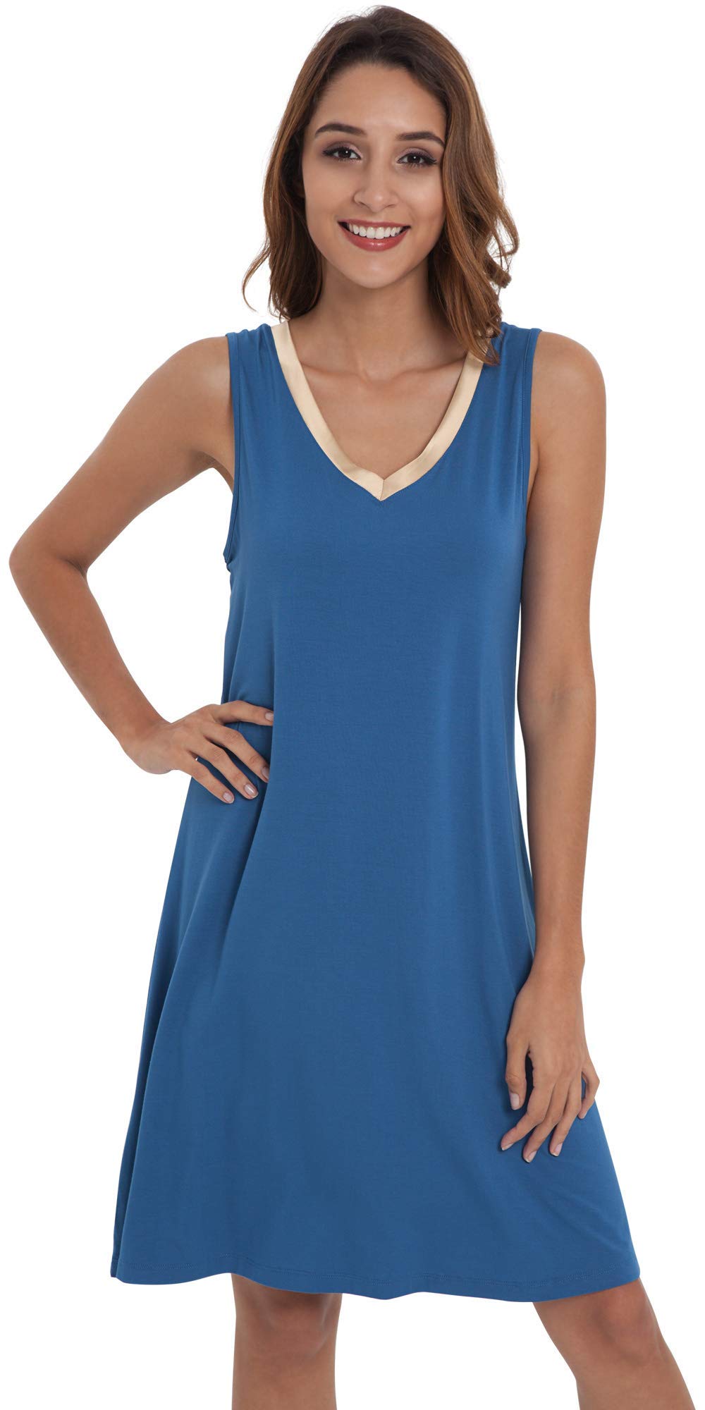 GYS Cooling Bamboo Viscose Sleeveless Nightgowns for Women | V Neck Sleep Shirt, Moisture-Wicking for Hot Sleepers & Night Sweats, Lightweight Night Shirts, Buttery Soft, Knee-Length WEBE CLOTHING