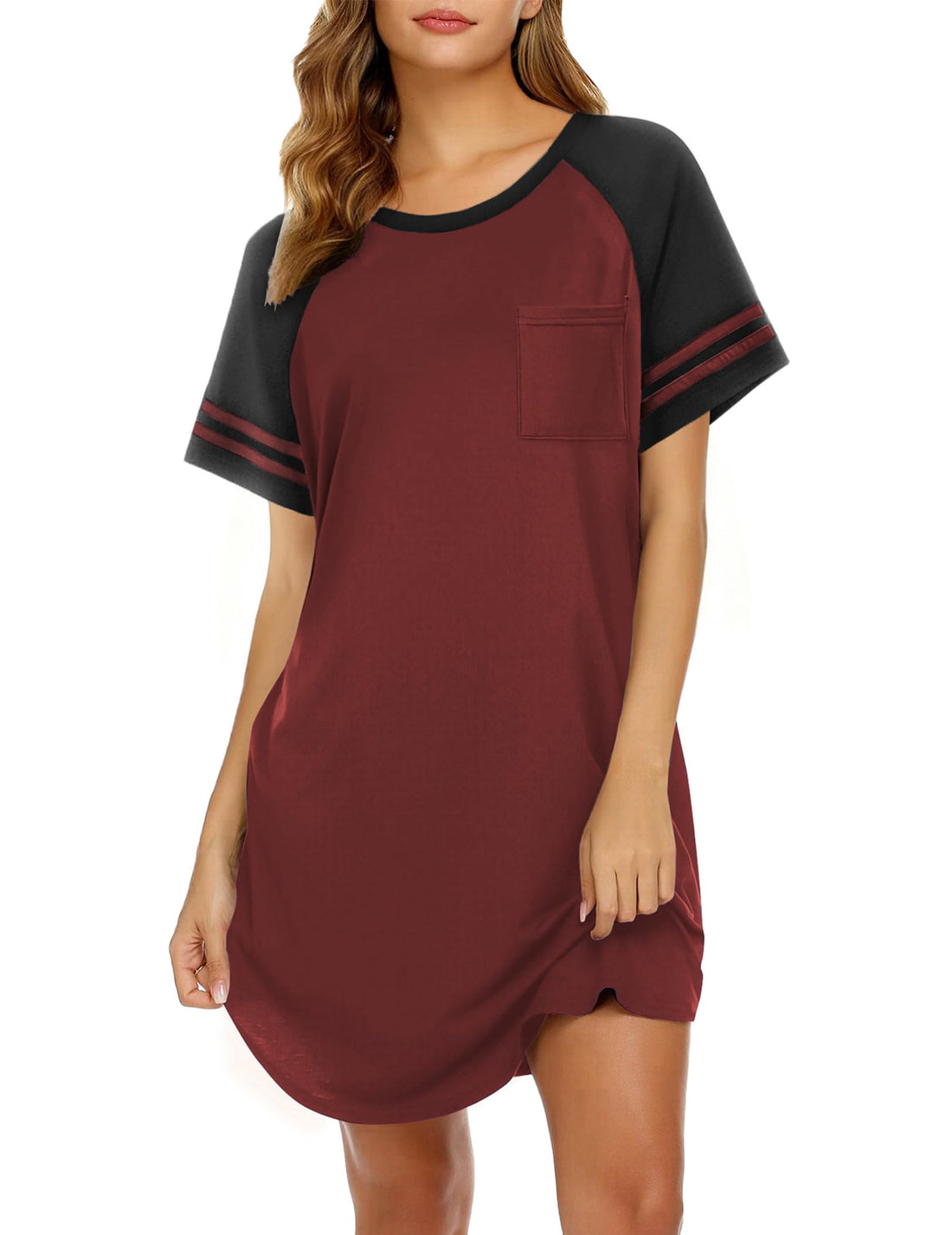 Ekouaer Nightgowns for Women Short Sleeve Sleepshirts Crew Neck Nightshirts Color Block Pajamas Dress Soft Sleepwear WEBE CLOTHING