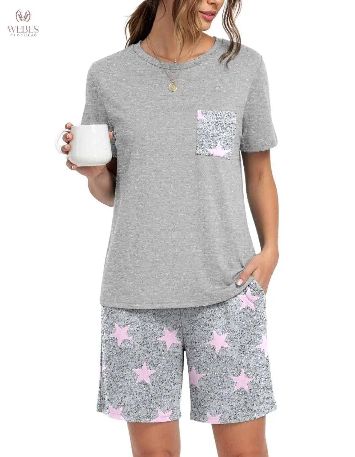 PrinStory Mens Pajama Sets Summer Pjs Sleepwear Nightwear Lightweight Quick Dry Soft Short Sleeve Sleep Set With Pocket S-4XL WEBE CLOTHING