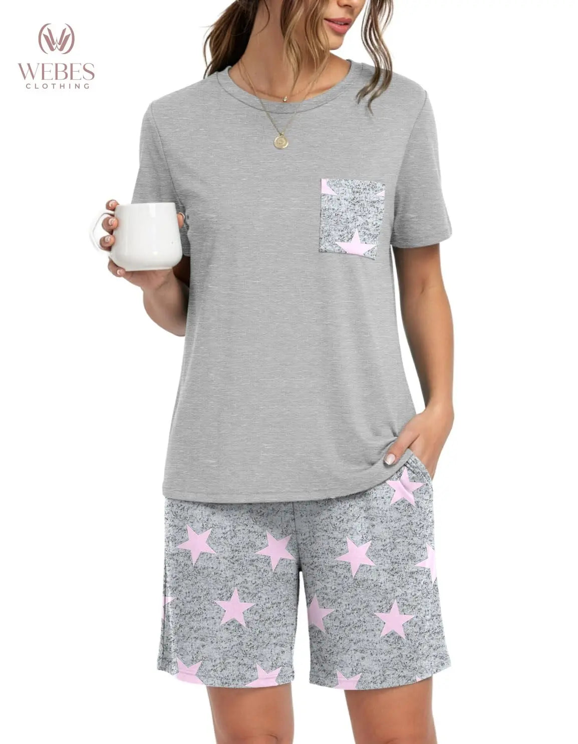 PrinStory Mens Pajama Sets Summer Pjs Sleepwear Nightwear Lightweight Quick Dry Soft Short Sleeve Sleep Set With Pocket S-4XL WEBE CLOTHING
