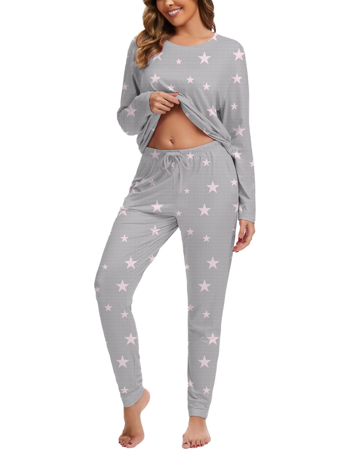 2 Piece Pjs Set For Womens Pajamas Lounge Set Long Sleeve Joggers Pants Sleepwear with Pockets WEBE CLOTHING