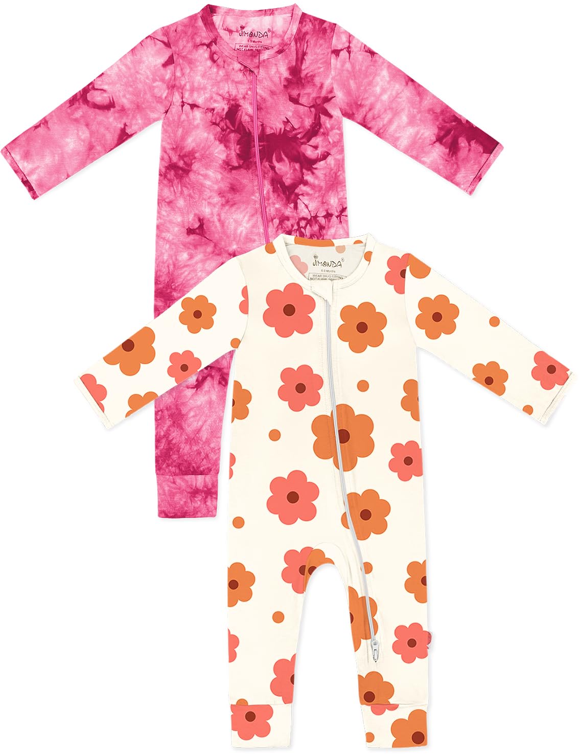 Jimonda Baby Girls Boys Footless Pajamas,Rayon From Bamboo Pjs 2 Way Zipper Long Sleeve Soft Sleeper,Infant Tie-dye Romper