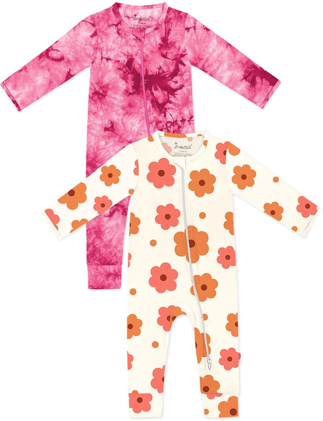 Jimonda Baby Girls Boys Footless Pajamas,Rayon From Bamboo Pjs 2 Way Zipper Long Sleeve Soft Sleeper,Infant Tie-dye Romper