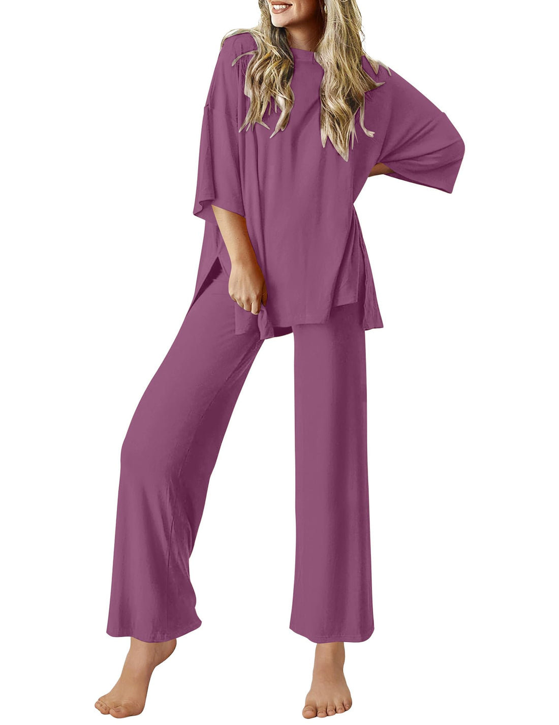 Ekouaer Lounge Sets for Women Short Sleeve Tops and Long Pants Soft Comfy Pajamas Set 2 Piece Outfits
