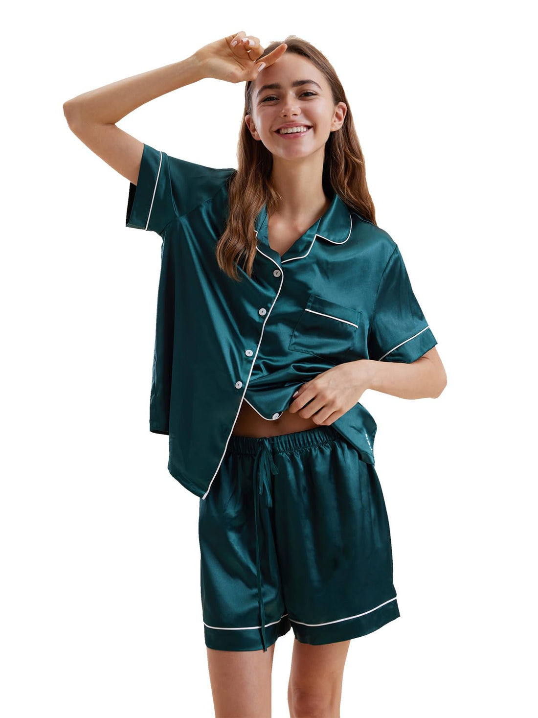 Satin Pajamas for Women Set,Silky Short Sleeve Ladies Pajama,Woman's 2 Piece Sleepwear,Bridal Wedding Pjs