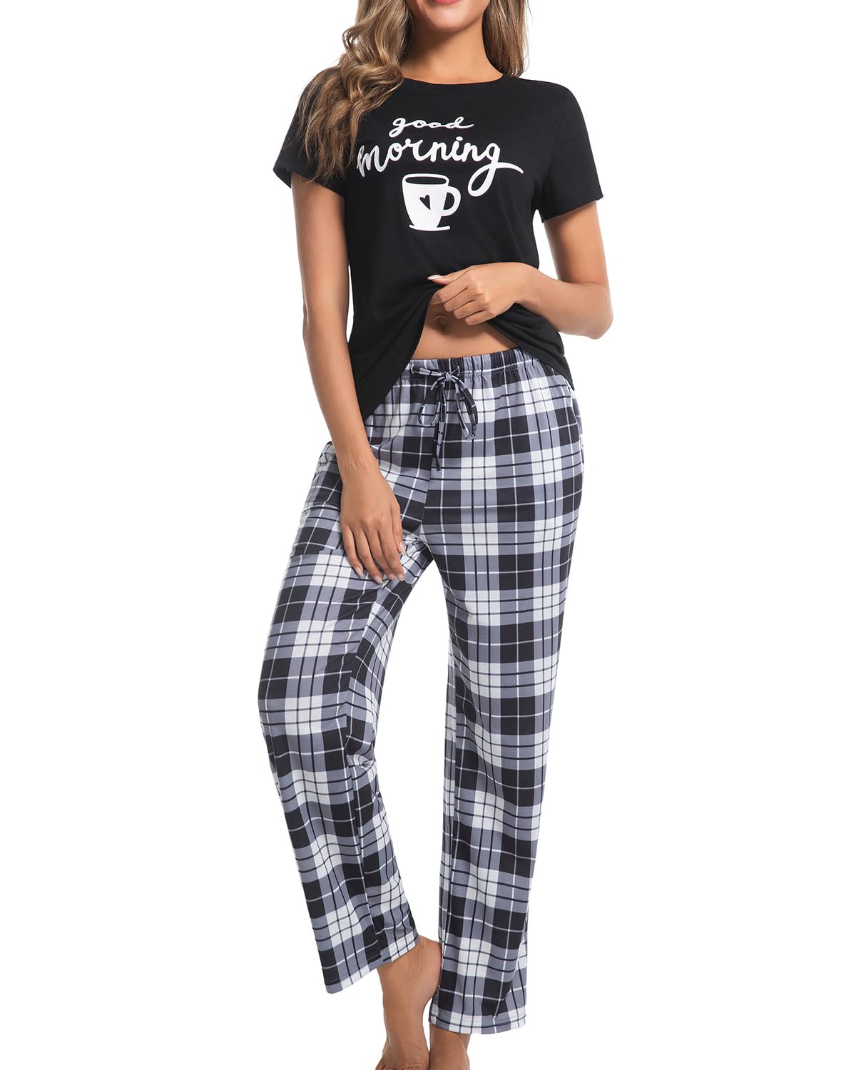 difficort Womens Pajama Sets Short Sleeve Pjs Tops with Long Pants Sleepwear Lounge Set with Pocket WEBE CLOTHING