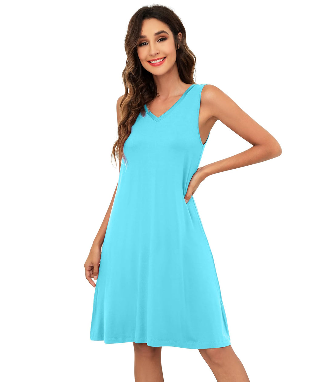 WiWi Nightgown for Women Super Soft Sleeveless Sleepwear Cool V-neck Sleep Shirts Bamboo Viscose Pj Gown S-4X WEBE CLOTHING