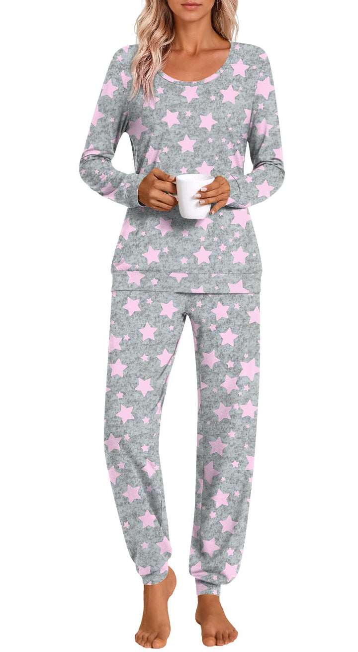 HOTGIFT Womens Pajamas Sets, 2 Piece Lounge Pjs Set Long Sleeve Long Pant Ladies Sleepwear with Pockets Soft