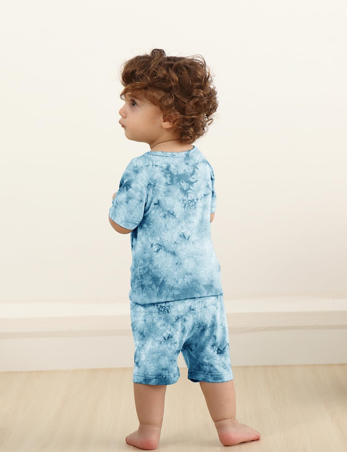 Jimonda Kids Soft Rayon From Bamboo Sleepwear Short Sleeve Boys Girls Pajama Outdoor 4-Piece tops&shorts Casual sets Tie PJ