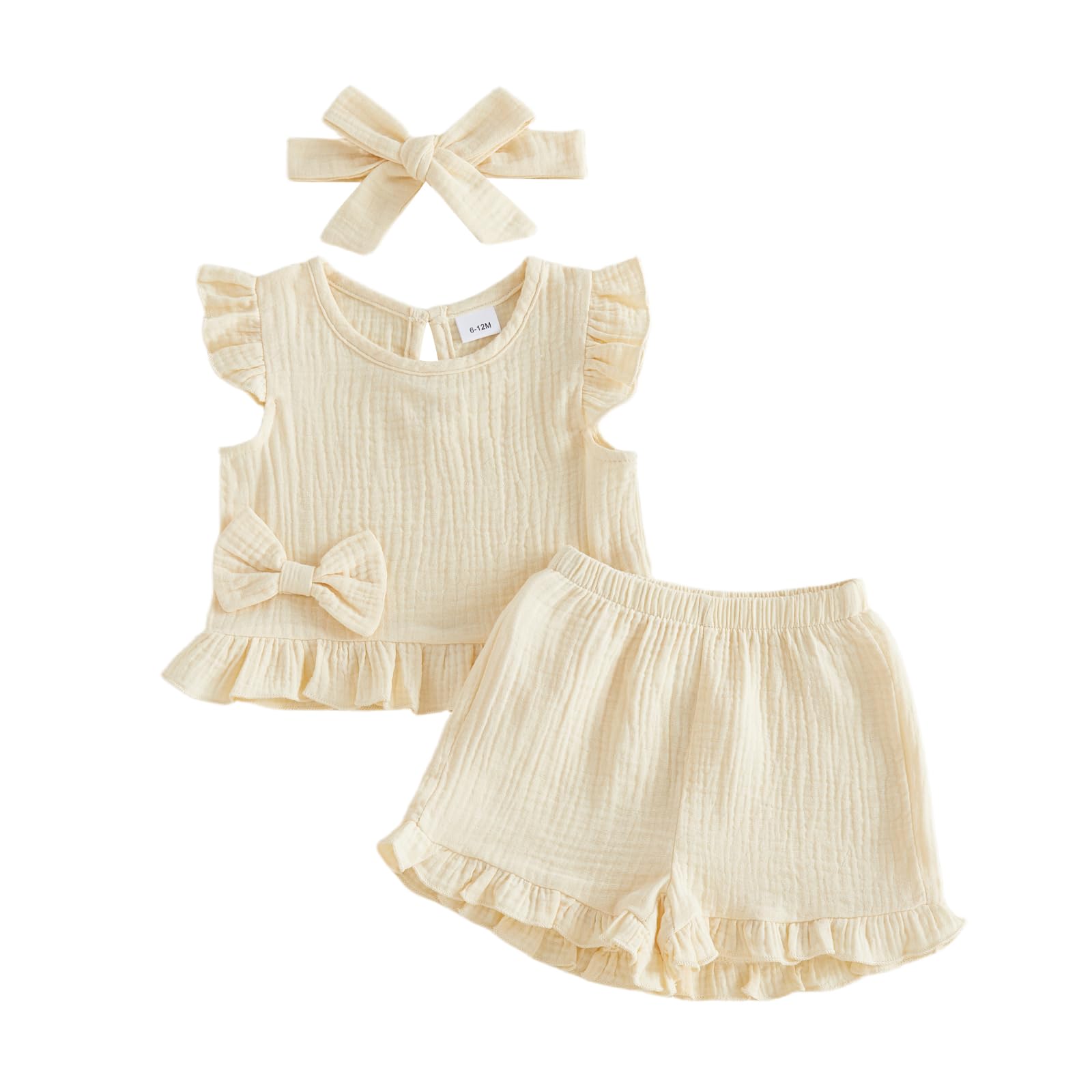 Amnnchya Toddler Girl Clothes Baby Summer Spring Outfits Cute Bow Button Smocked Ruffle Sleeve Tops ＋ Girls Shorts Set WEBE CLOTHING