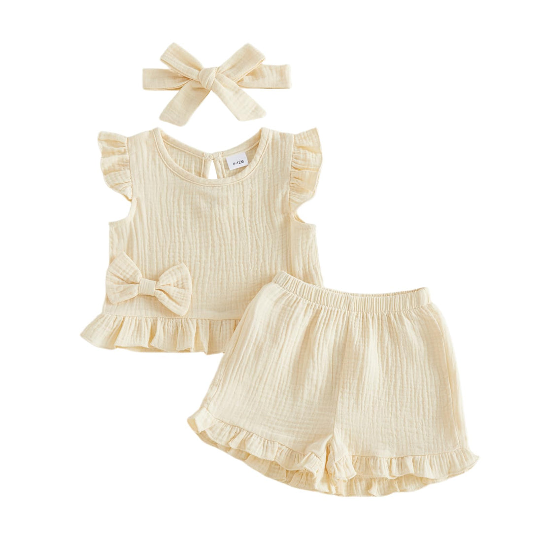 Amnnchya Toddler Girl Clothes Baby Summer Spring Outfits Cute Bow Button Smocked Ruffle Sleeve Tops ＋ Girls Shorts Set WEBE CLOTHING