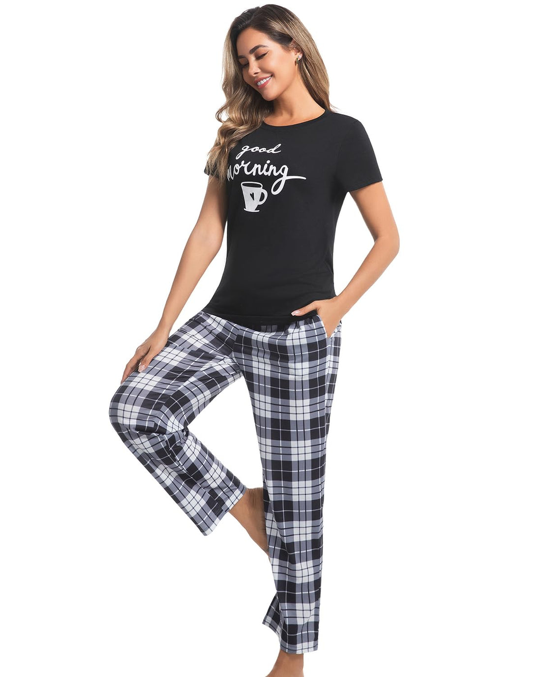 difficort Womens Pajama Sets Short Sleeve Pjs Tops with Long Pants Sleepwear Lounge Set with Pocket WEBE CLOTHING