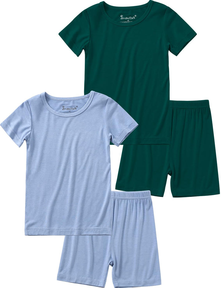 Jimonda Baby Boys Girls Pajama Sets Kid Soft Sleepwear Rayon From Bamboo Sleepwear Short Sleeve 4-Piece Cool Jammies 18M-12Y