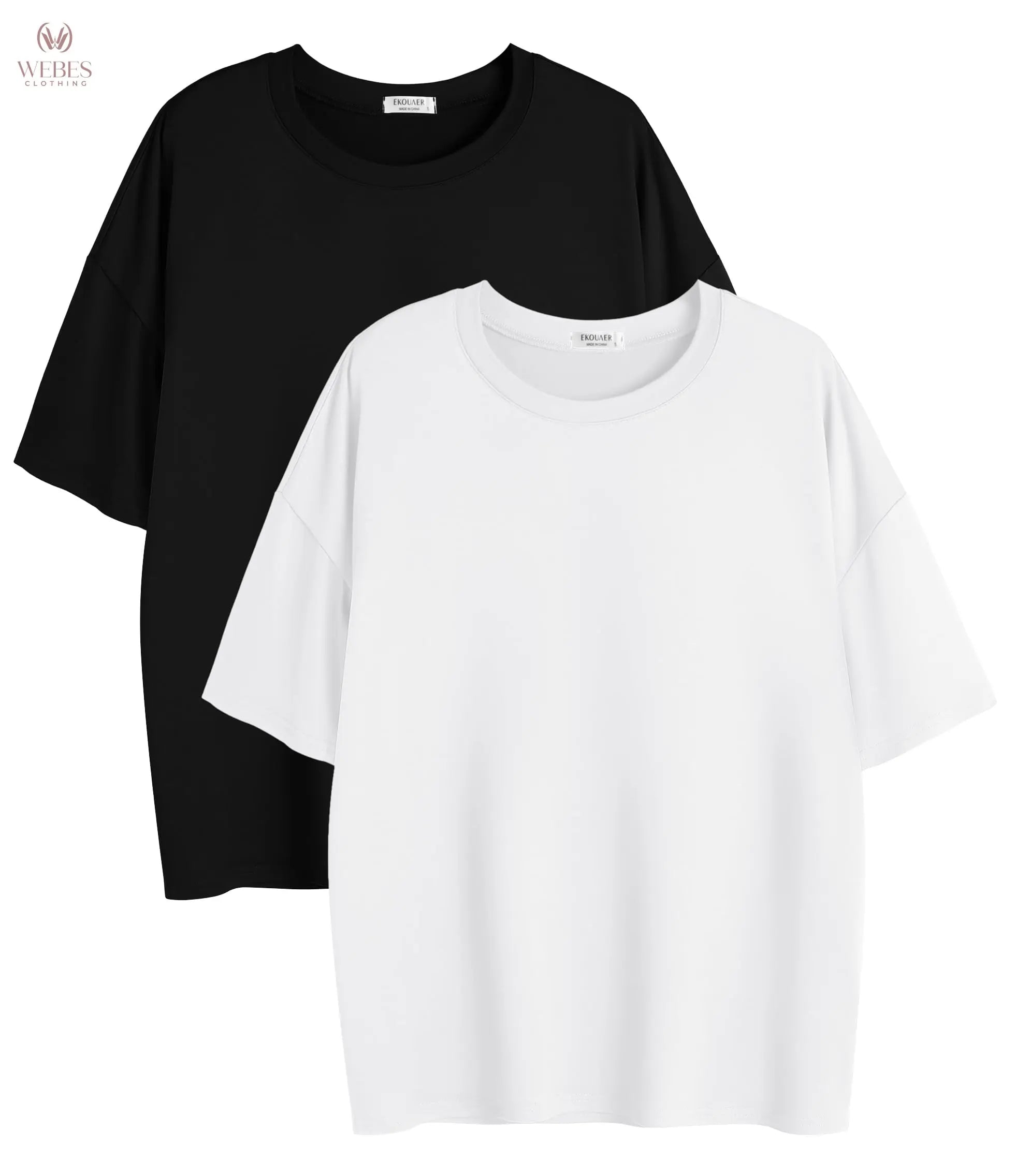 Ekouaer 2 Pack Womens Tops Short Sleeve Oversized T Shirts Summer Spring Tops 2025 Basic Casual Tee Top S-XXL
