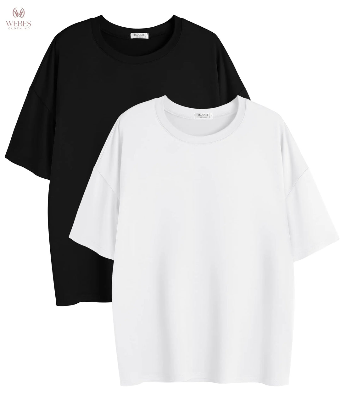 Ekouaer 2 Pack Womens Tops Short Sleeve Oversized T Shirts Summer Spring Tops 2025 Basic Casual Tee Top S-XXL