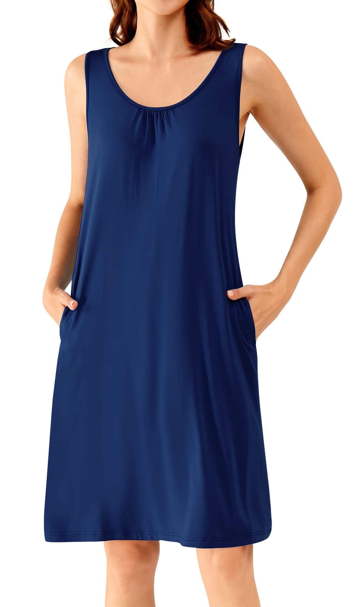 WiWi Nightgown for Women Super Soft Sleeveless Sleepwear Cool V-neck Sleep Shirts Bamboo Viscose Pj Gown S-4X WEBE CLOTHING