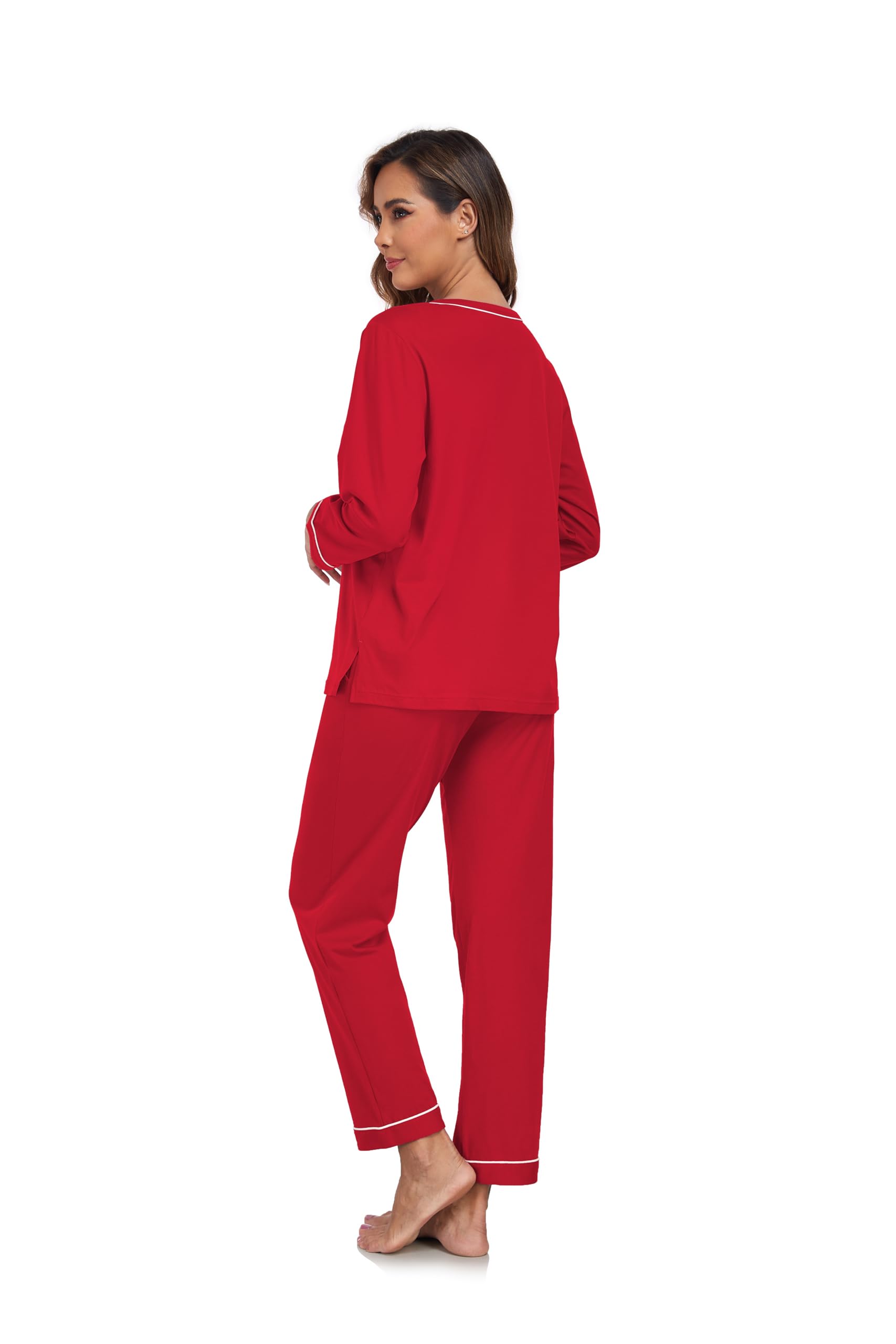 EA'S SECRET 100% cotton Pajamas for Women Summer Lightweight Long Sleeve Pjs 2 Piece Soft Lounge Sleepwear with pocket