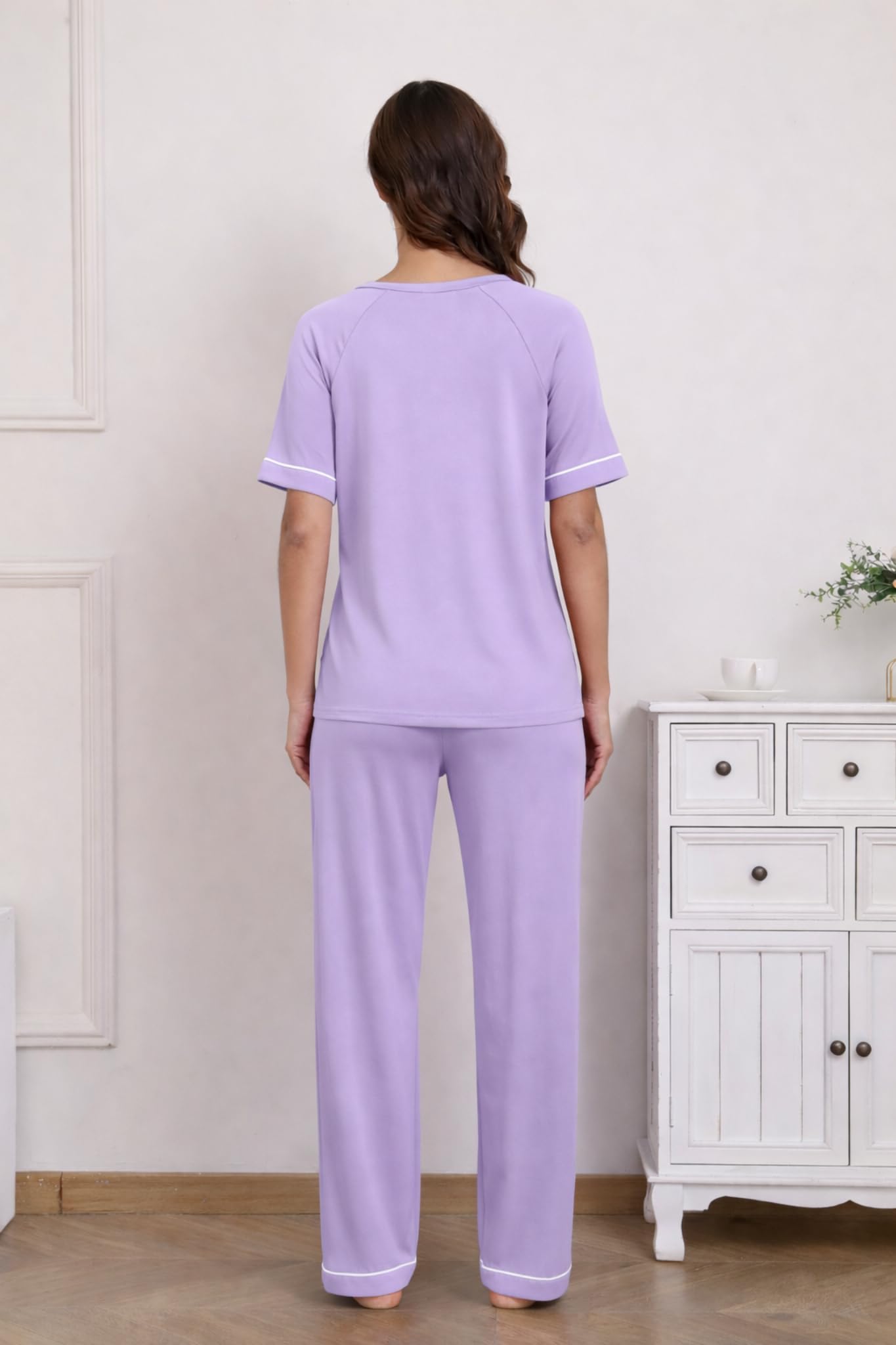 Ekouaer Womens Pajama Set Short Sleeve Pajamas Top and Pants V Neck Pjs Set Soft Loungewear with Pockets