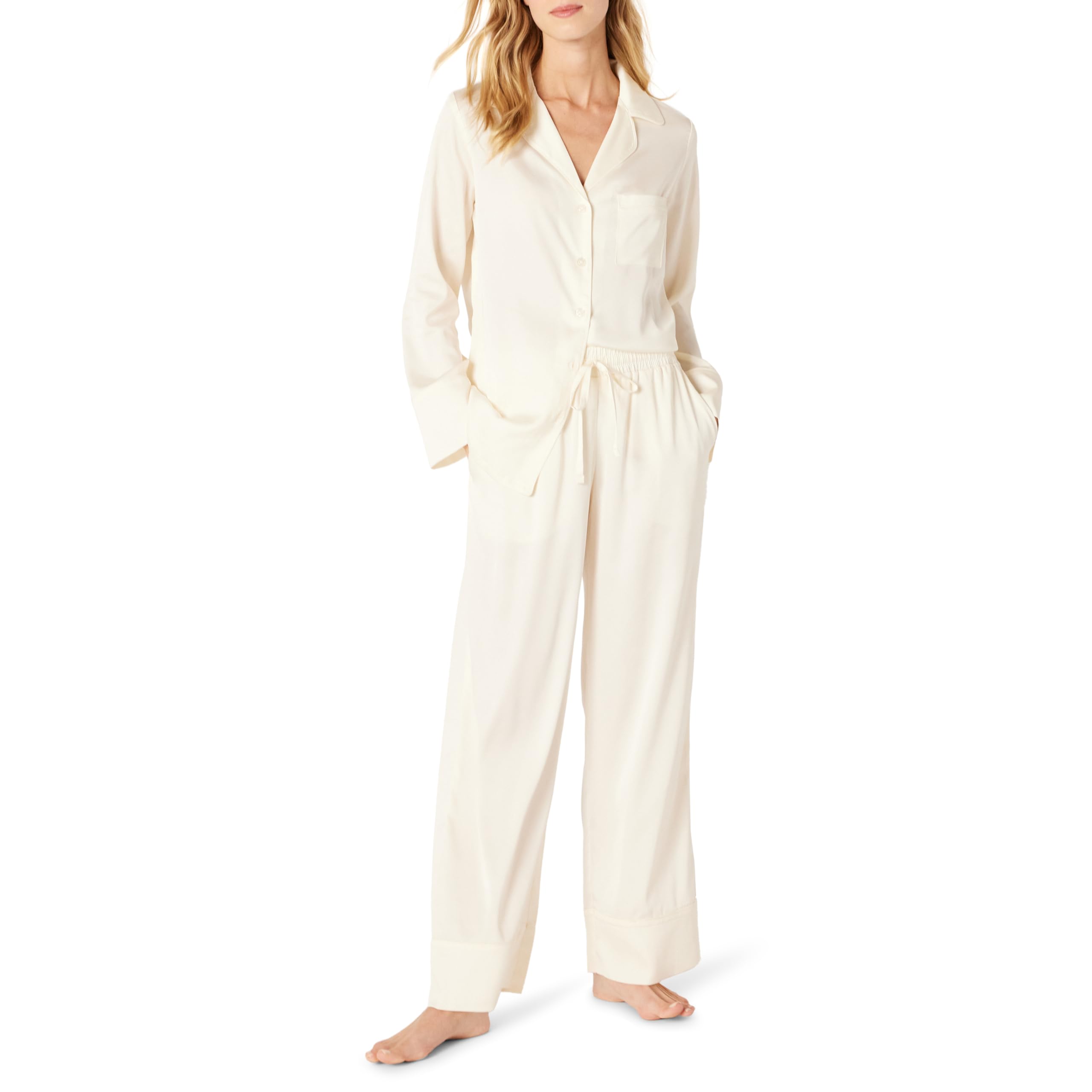 Amazon Essentials Women's Satin Long Sleeve Shirt and Pant Pajama Set