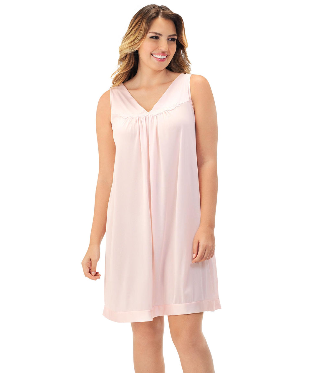Exquisite Form Women's 30107 Nylon Tricot Sleeveless Short Knee Length Nightgown WEBE CLOTHING