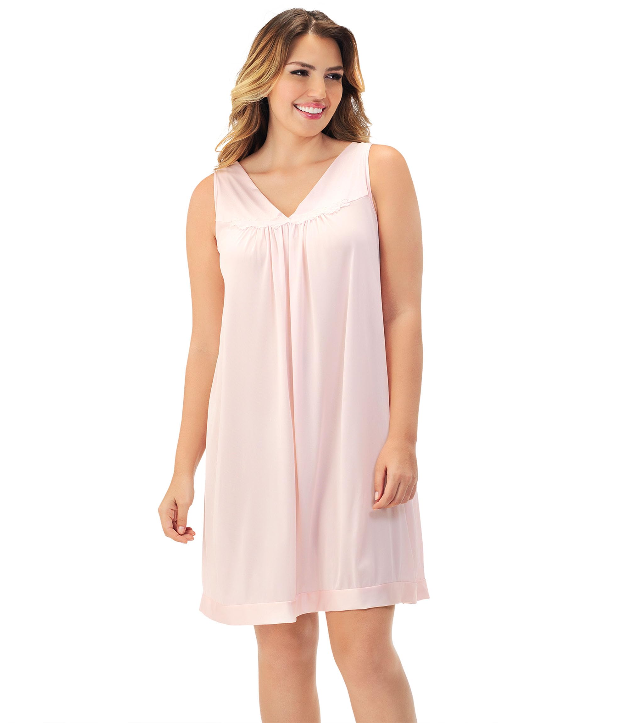 Exquisite Form Women's 30107 Nylon Tricot Sleeveless Short Knee Length Nightgown WEBE CLOTHING