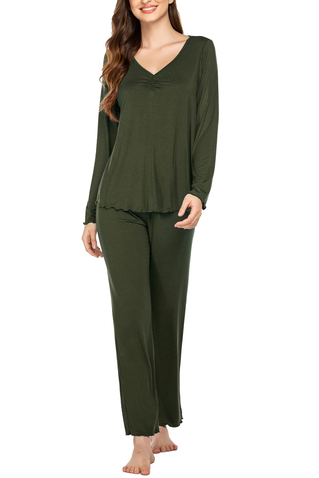 Ekouaer Womens Pajama Sets 2 Piece Lounge Set Fall Winter Pajamas Long Sleeve Pjs Top and Pants Soft Pj Sets Loose Sleepwear