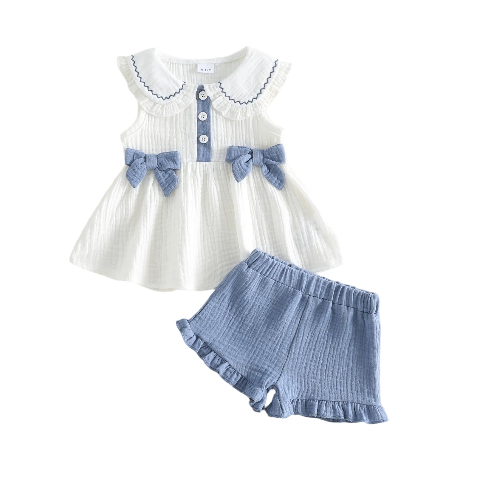 Amnnchya Toddler Girl Clothes Baby Summer Spring Outfits Cute Bow Button Smocked Ruffle Sleeve Tops ＋ Girls Shorts Set WEBE CLOTHING