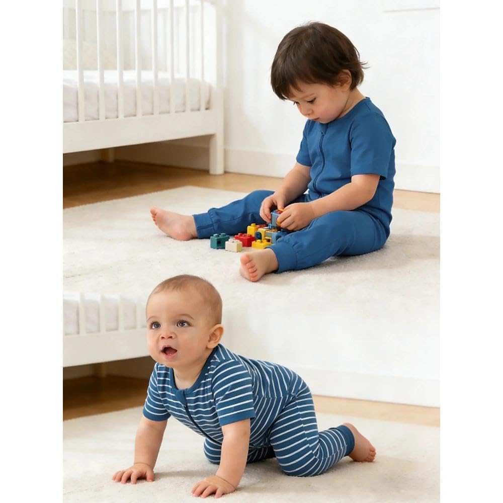 Jimonda Baby Romper 2 Pack Short Sleeve Pajamas Footless Sleepers Baby Boys Girls 2 Way Zipper Pjs Sleep and Play Clothes