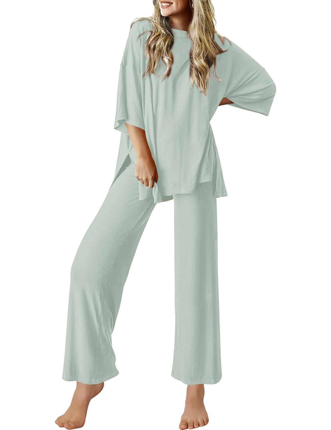 Ekouaer Lounge Sets for Women Short Sleeve Tops and Long Pants Soft Comfy Pajamas Set 2 Piece Outfits